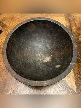 Primitive 13.5" Hand Turned Wooden Bowl - Rustic Farmhouse Folk Art - Petina
